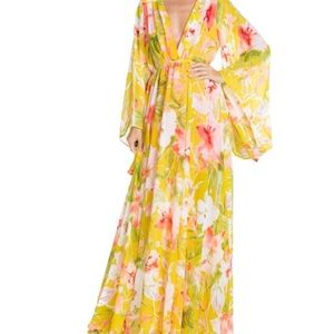 Meghan LA Yellow and Pink Floral Maxi Dress